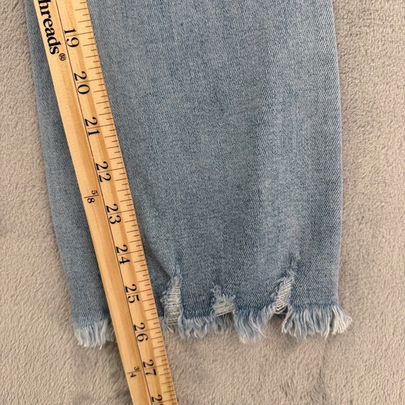 Vervet Los Angeles Crossover Waist Flare Jeans Light Wash Distressed Raw Hem 24 - Picture 12 of 13